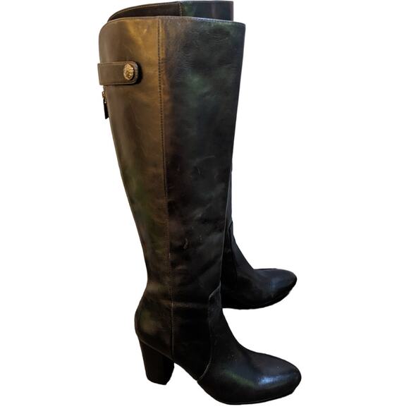 Isola Women's Black Leather Tall Riding Heeled Boots Size 7.5 - Picture 2 of 7